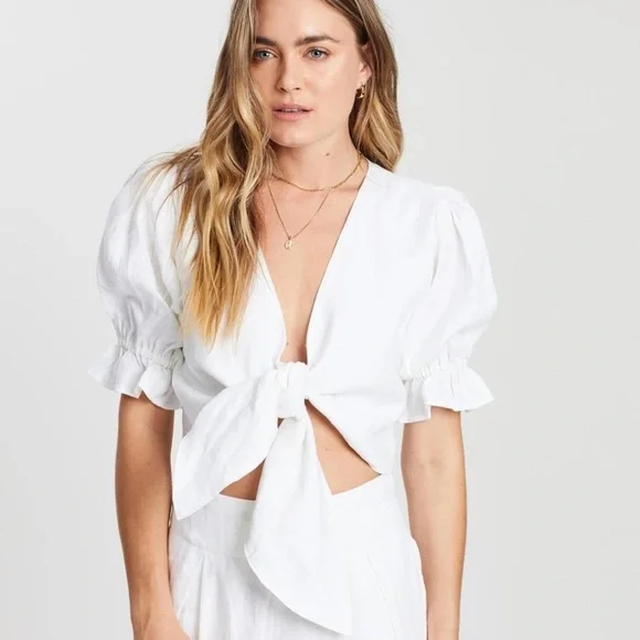 REVOLVE | Faithfull the Brand | Jamais Wrap Top white linen - Picture 5 of 14